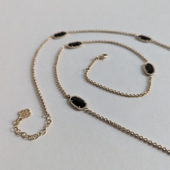 Kendra Scott Kelsie Station Opera Necklace Onyx Gold Plated Chain - Picture 5 of 7